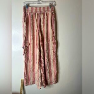WOMENS AMERICAN EAGLE STRIPED CARGO WIDE LEG PANTS
